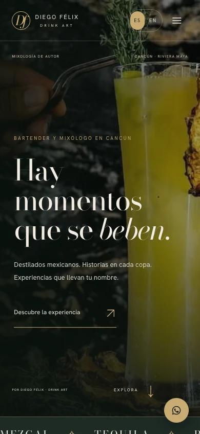 La misma página en móvil, con menú compacto, fotografía adaptada y acceso a los servicios.