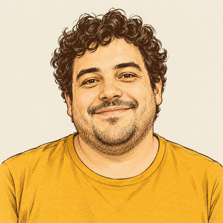 Caricatura de Claudio Chávez con cabello rizado.